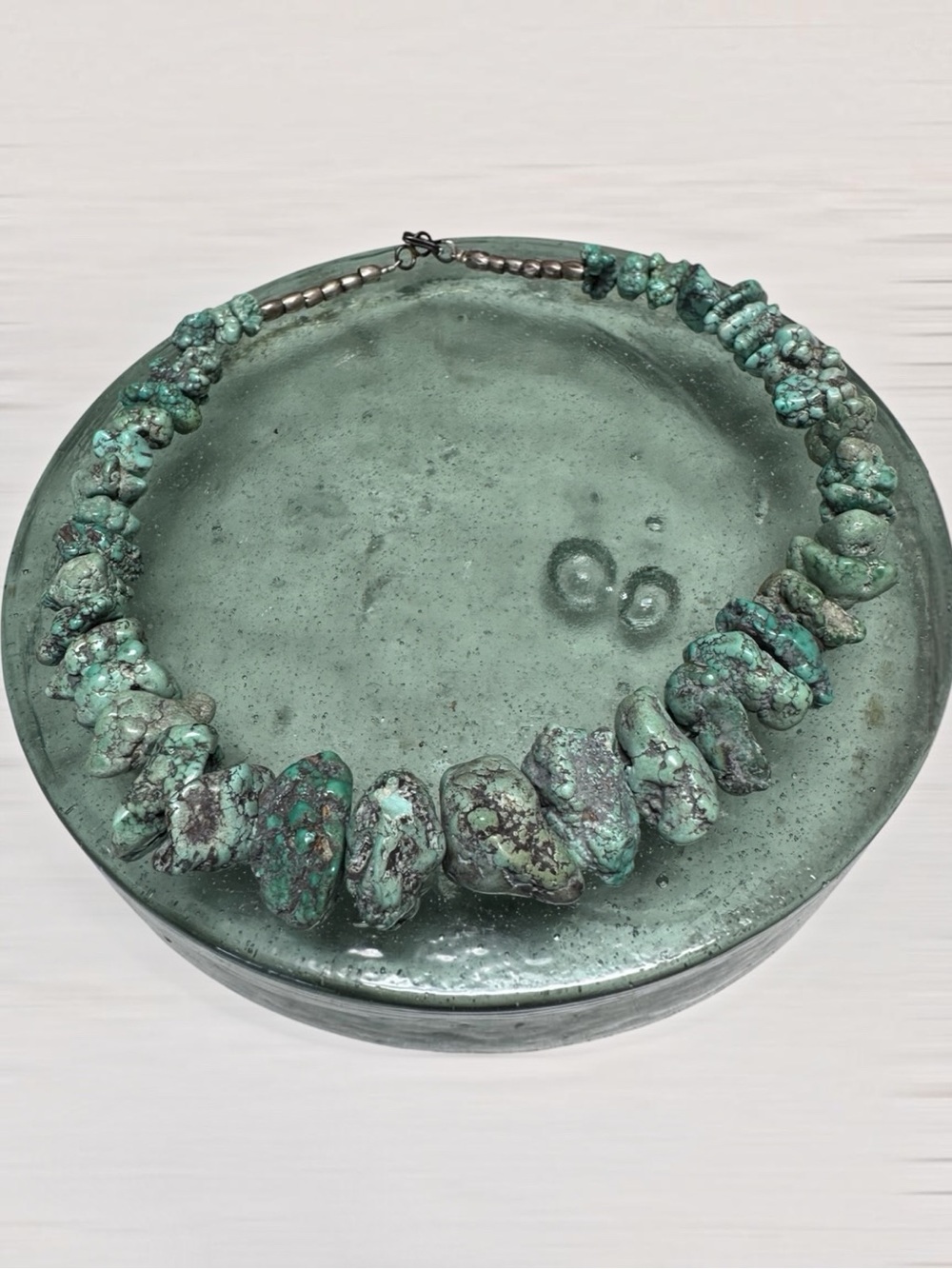 Genuine Turquoise Nugget Necklace Sterling Silver Beads/Clasp Artisan 15"inch